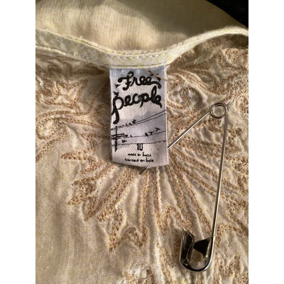 Free People Cream Embroidered Tunic Top Womens 10 Tie-Front - Picture 8 of 10
